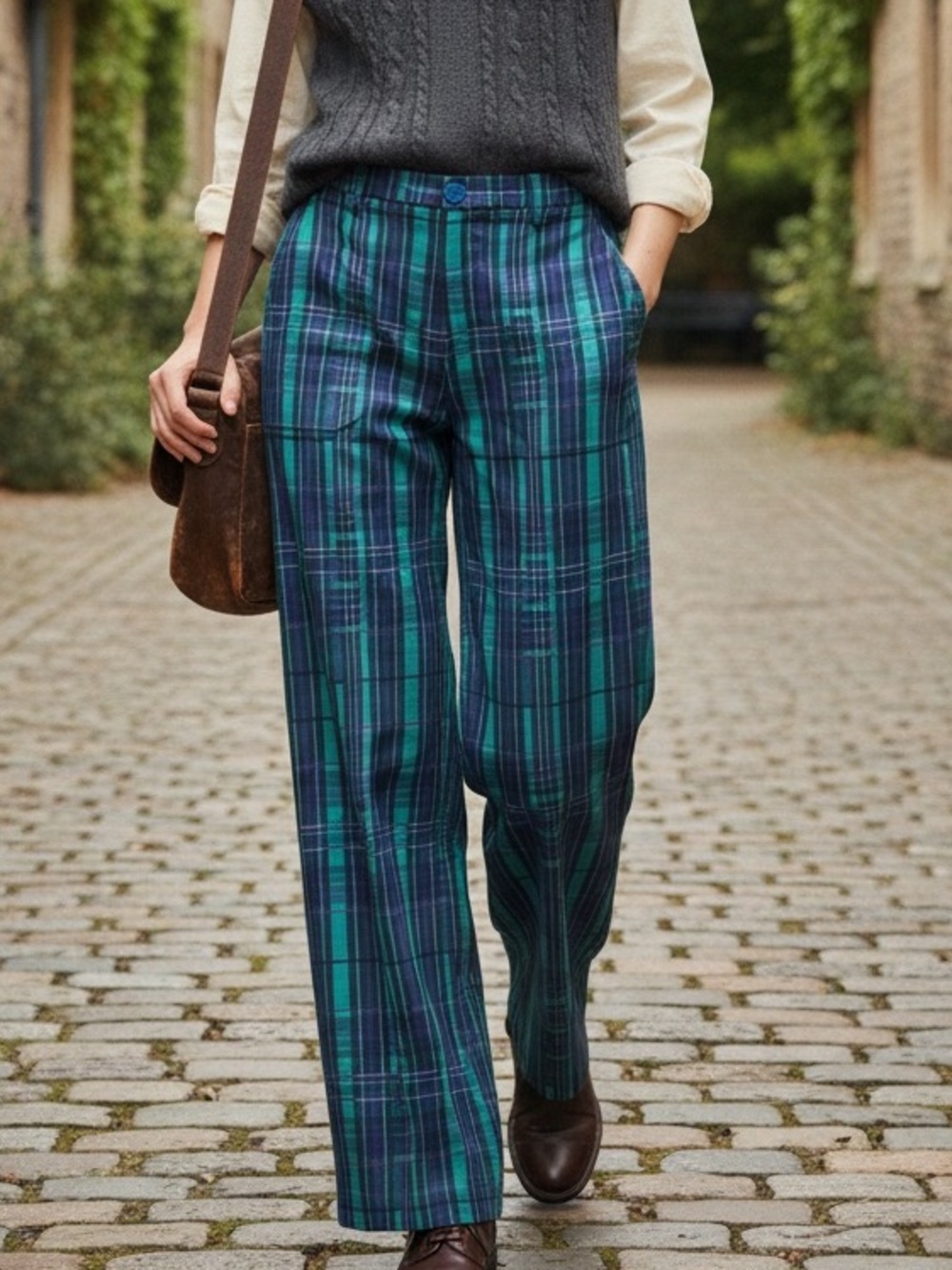 The KIT Trousers Wide Leg Plaid Pants Retro Indie Academia Artsy